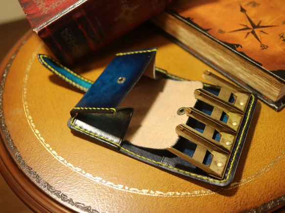 ブルーアンティーク染め　大人の上質なレザーコインケース ～カードケース付き～ 7枚目の画像