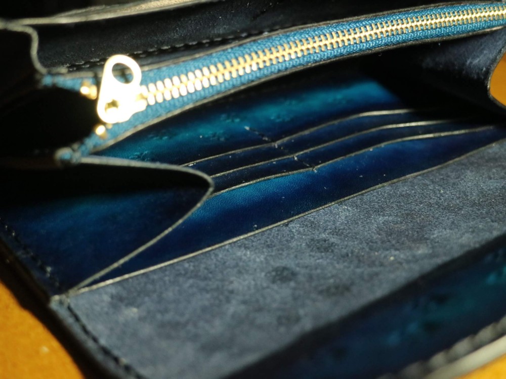 長財布☆【ブルーアンティーク染め】【猫の肉球エンブレム】 ～全５色～