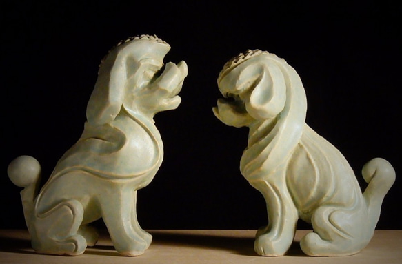 陶塑 狛犬トイプードル 阿吽（あうん）狛犬 限定2点セット 立体