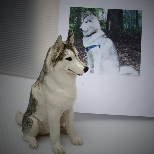 有田焼 シベリアンハスキー グレーとホワイトの犬の陶器置物