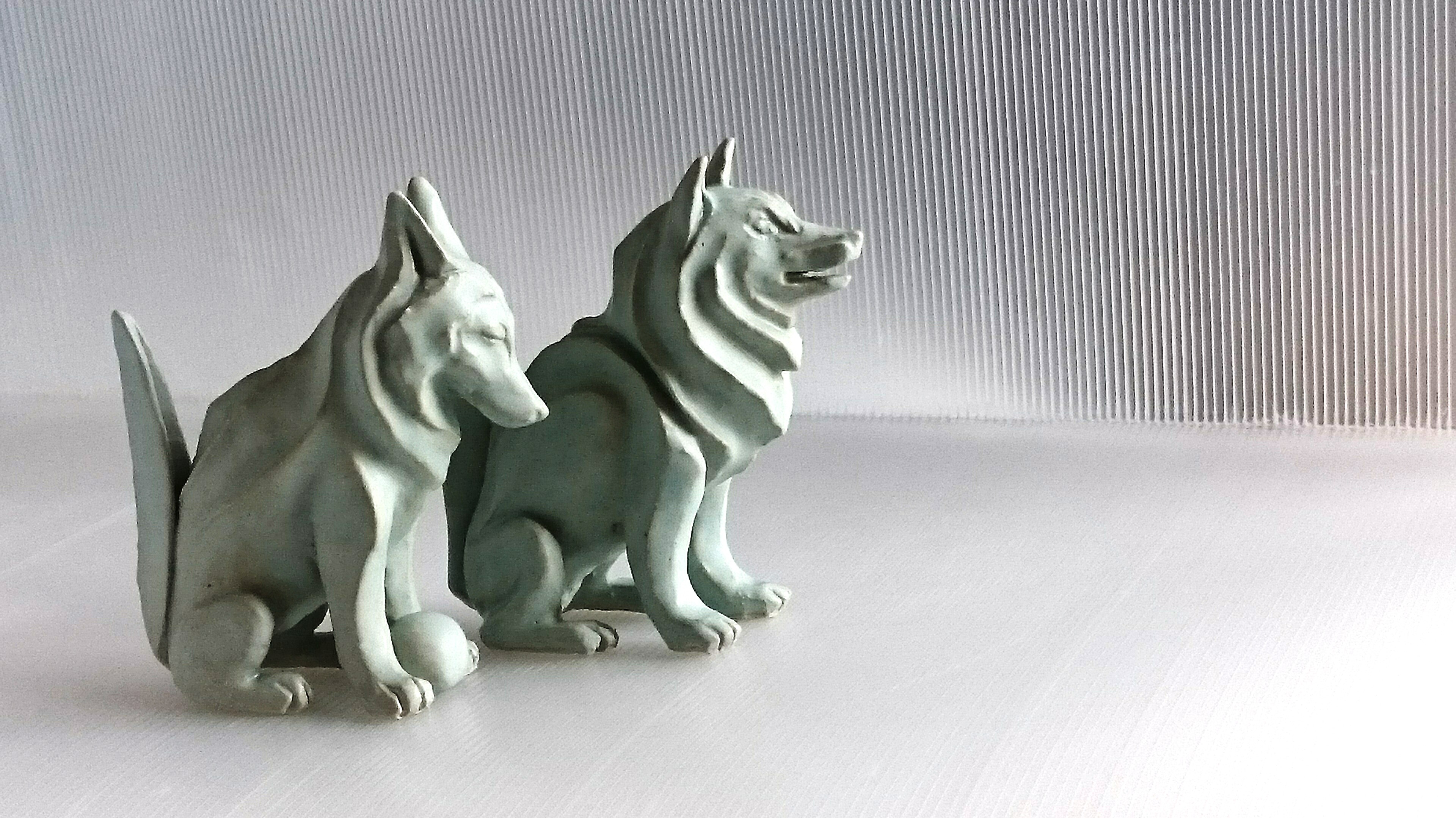 陶塑 狛犬シベリアンハスキー 阿吽（あうん）狛犬 限定2点セット