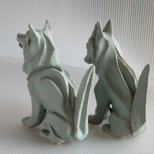 陶塑 狛犬シベリアンハスキー 阿吽（あうん）狛犬 限定2点セット 立体