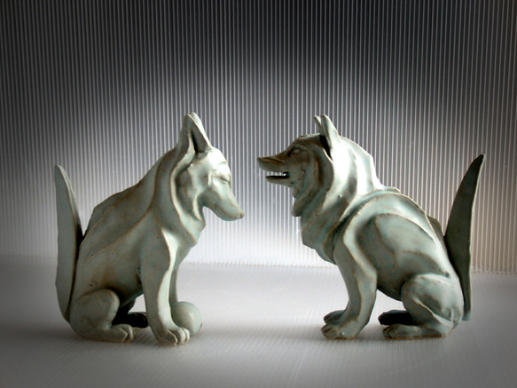 陶塑　狛犬シベリアンハスキー　阿吽（あうん）狛犬　限定2点セット 7枚目の画像