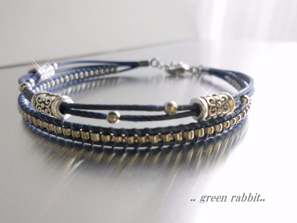 ロンデル×シルバービーズ2連・cord bracelet 2枚目の画像