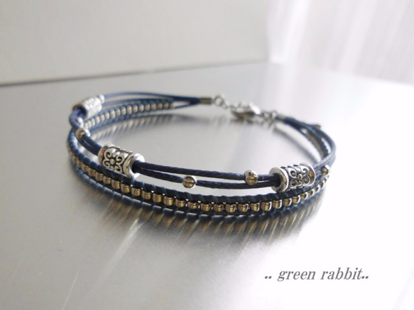ロンデル×シルバービーズ2連・cord bracelet 3枚目の画像