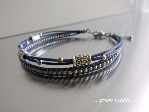ロンデル×シルバービーズ2連・cord bracelet 1枚目の画像