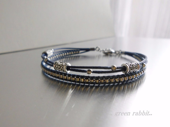 ロンデル×シルバービーズ2連・cord bracelet 5枚目の画像