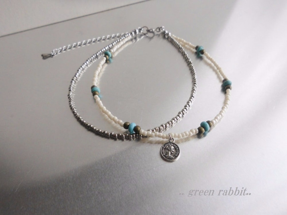 アンクレット☆turquoise.silver.white 1枚目の画像