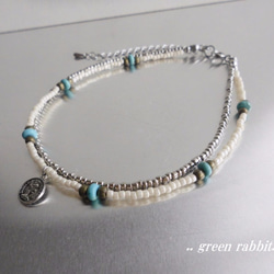 アンクレット☆turquoise.silver.white 4枚目の画像