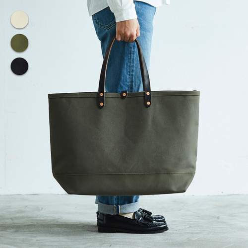倉敷帆布 トートバッグ オリーブ ブラック L レディース メンズ レザー