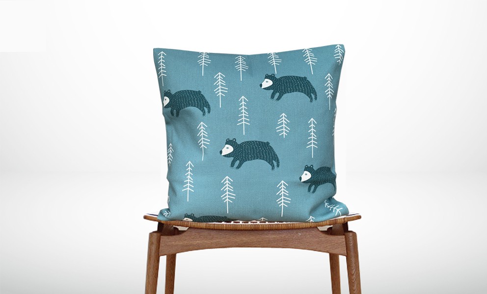 森のクッション Original bear design Back lite blue  -ヒノキの香り-