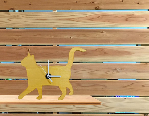 Wooden cat clock  American Shorthair  オイルステイン仕上げ Type-A 　 3枚目の画像