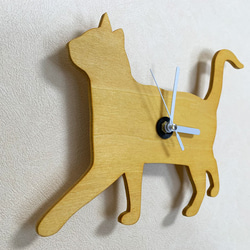 Wooden cat clock  American Shorthair  オイルステイン仕上げ Type-A 　 4枚目の画像