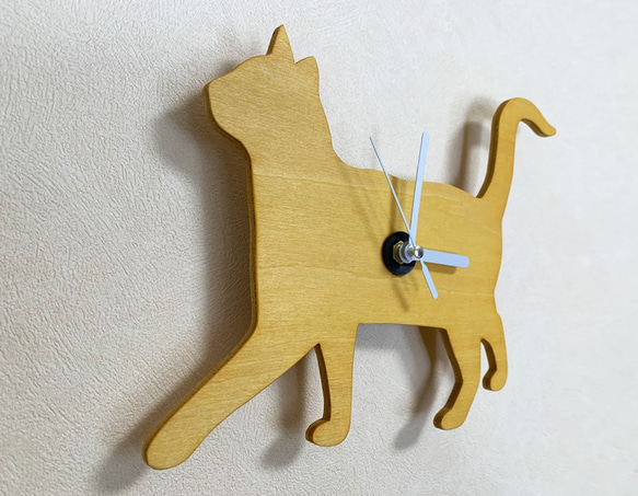 Wooden cat clock  American Shorthair  オイルステイン仕上げ Type-A 　 4枚目の画像