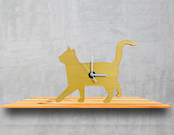 Wooden cat clock  American Shorthair  オイルステイン仕上げ Type-A 　 6枚目の画像