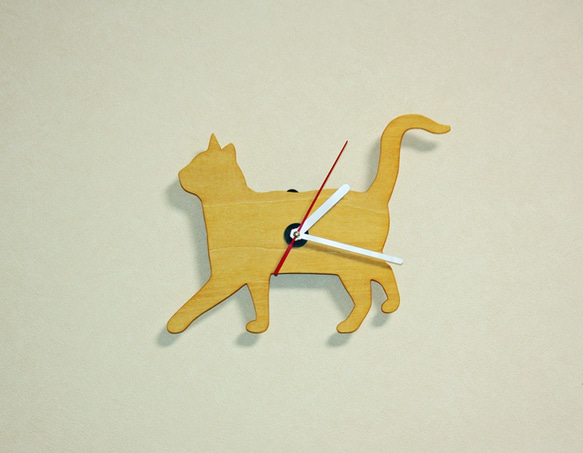 Wooden cat clock  American Shorthair  オイルステイン仕上げ Type-A 　 7枚目の画像