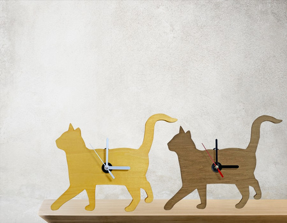 Wooden cat clock  American Shorthair  オイルステイン仕上げ Type-A 　 10枚目の画像