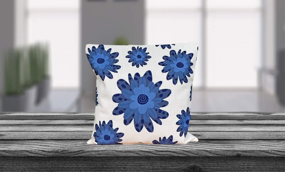 森のクッション　Abstract blue flowers　-ヒノキの香り-