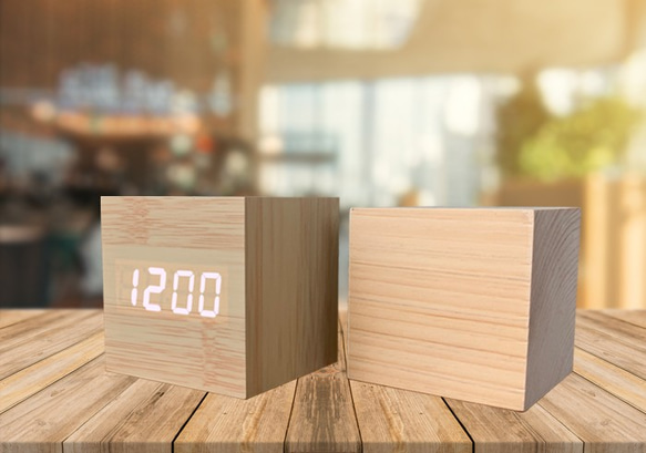 Wood cube clock　ナチュラル×ホワイト 6枚目の画像