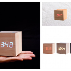 Wood cube clock　ナチュラル×レッド 4枚目の画像