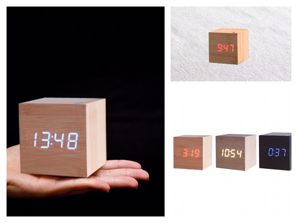 Wood cube clock　ナチュラル×レッド 4枚目の画像