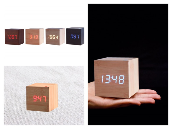 Wood cube clock　ブラック×ホワイト 4枚目の画像