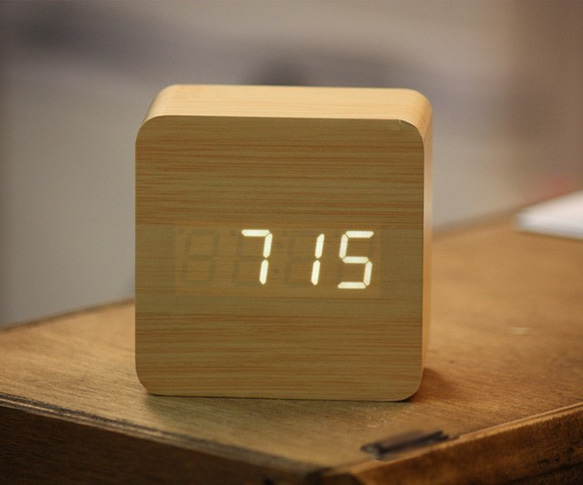 Wood small square clock  ナチュラル×ホワイト 2枚目の画像