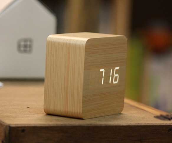 Wood small square clock  ナチュラル×ホワイト 3枚目の画像