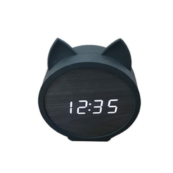 Black Cat wood clock　ブラック×ホワイト 3枚目の画像