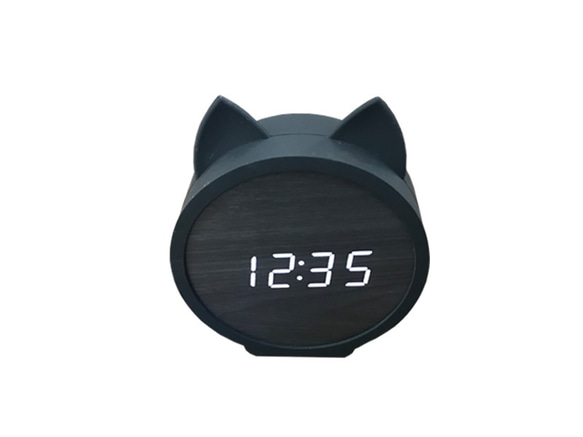 Black Cat wood clock　ブラック×ホワイト 3枚目の画像