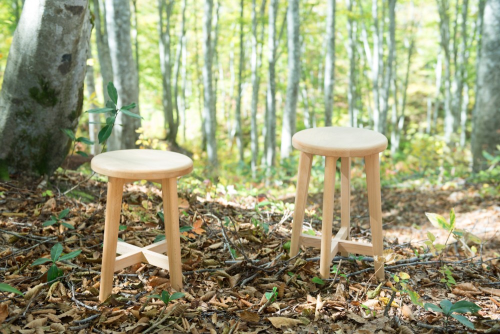 【迅速発送】天然木　山桜材　職人手作り　スツール2脚セット　工房齋 日本の木のこしかけStump(H) ブナ材・ヤマザクラ材（New) 椅子