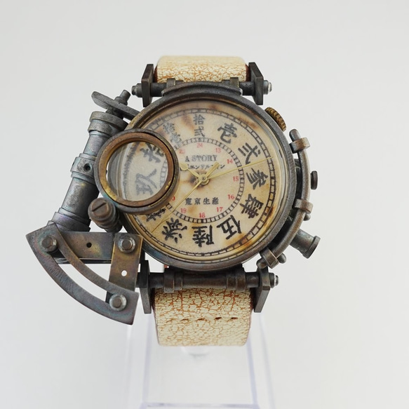 かっこいい 腕時計 電氣エンドルフィン x A STORY コラボウォッチ 真鍮 白 漢数字 2枚目の画像