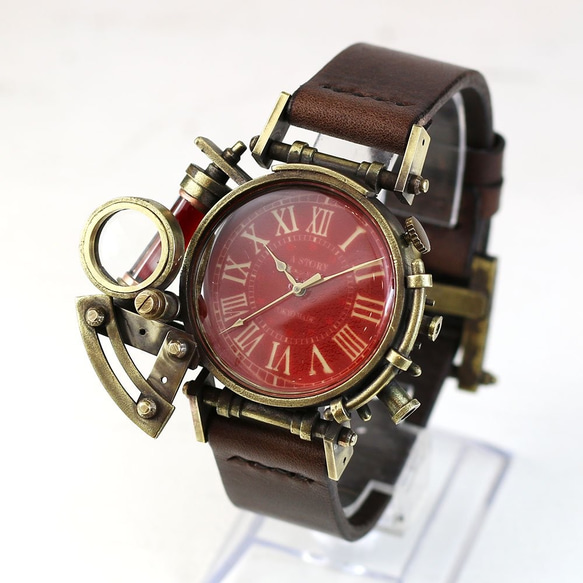 かっこいい 腕時計 電氣エンドルフィン x A STORY コラボウォッチ 真鍮 赤 ローマ数字 2枚目の画像