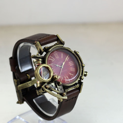 かっこいい 腕時計 電氣エンドルフィン x A STORY コラボウォッチ 真鍮 赤 ローマ数字 3枚目の画像