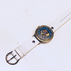【新作】自動巻 スケルトン 機械式腕時計 float see through ターコイズブルー 3枚目の画像