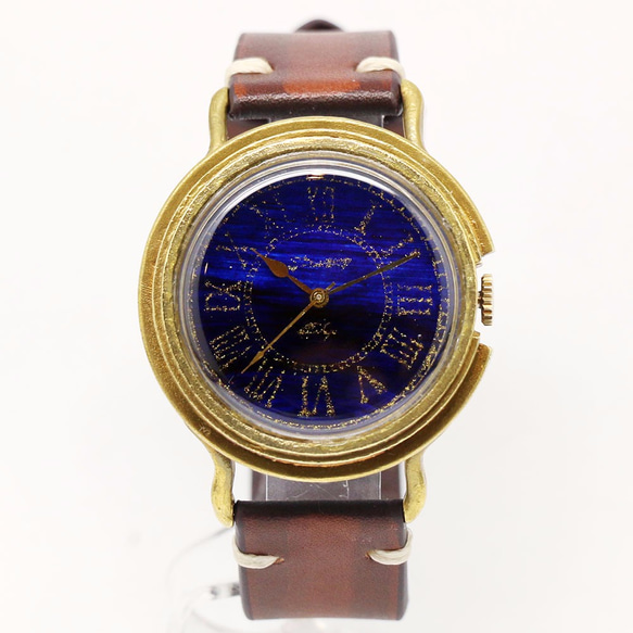 【新作】GENSO 夜明け プルシャンブルー ローマ数字文字盤SS 紺青とゴールドカラーの腕時計 2枚目の画像