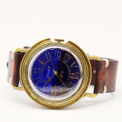 【新作】GENSO 夜明け プルシャンブルー ローマ数字文字盤SS 紺青とゴールドカラーの腕時計 5枚目の画像