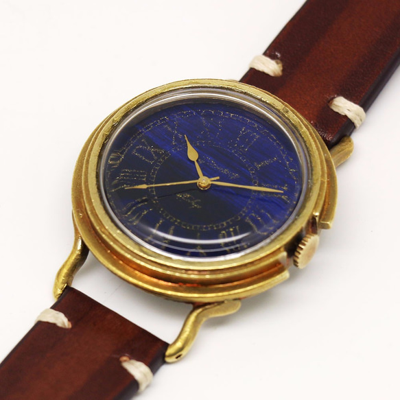 【新作】GENSO 夜明け プルシャンブルー ローマ数字文字盤SS 紺青とゴールドカラーの腕時計 7枚目の画像
