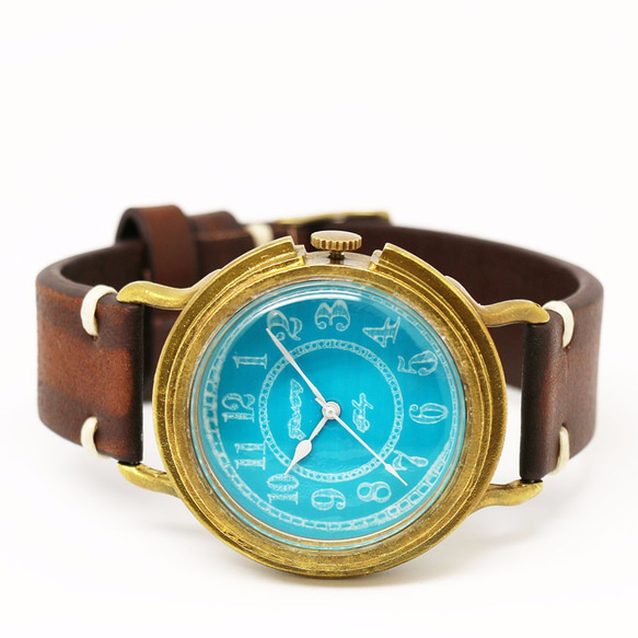 GENSO コバルトターコイズの腕時計 アラビア数字文字盤 青い文字盤に白い針 5枚目の画像