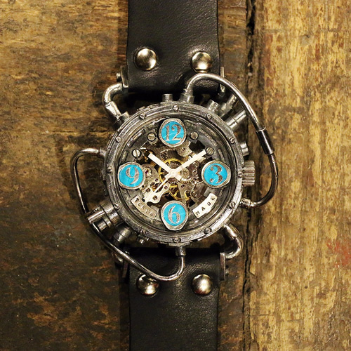 スチームパンク機械式腕時計 クロノマシーン シルバー925 ターコイズ