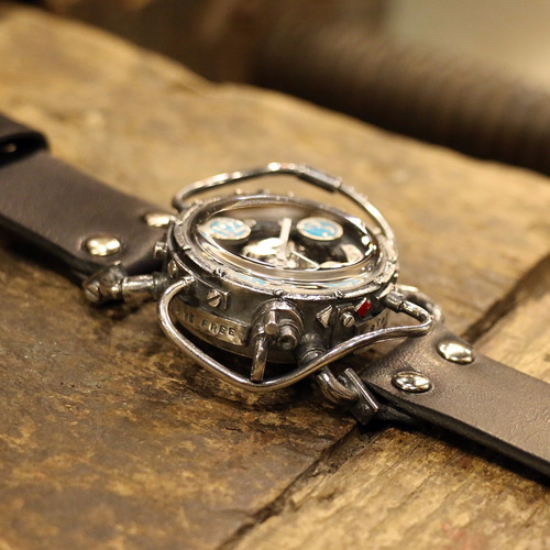 スチームパンク機械式腕時計 クロノマシーン シルバー925 ターコイズ