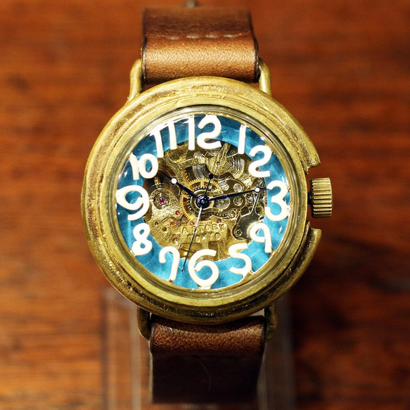 機械式腕時計 float ホワイトxターコイズブルー 自動巻 オートマ 3枚目の画像