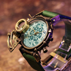 スチームパンク 腕時計 コラボウォッチ グリーン 魔法陣 蓄光 4枚目の画像