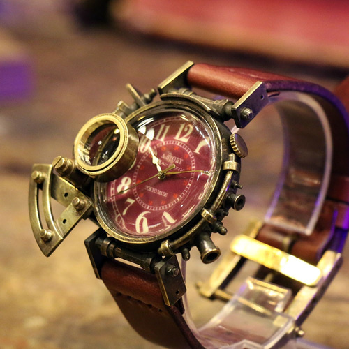 スチームパンク 腕時計 コラボウォッチ パープル アラビア数字 蓄光