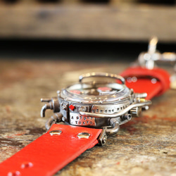 スチームパンク機械式腕時計 クロノマシーン シルバー925 蓄光ピンク 自動巻 3枚目の画像