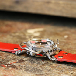 スチームパンク機械式腕時計 クロノマシーン シルバー925 蓄光ピンク 自動巻 4枚目の画像