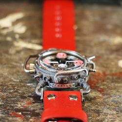 スチームパンク機械式腕時計 クロノマシーン シルバー925 蓄光ピンク 自動巻 5枚目の画像