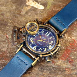 スチームパンク 腕時計 コラボウォッチ ブルー アラビア 夜光文字盤 4枚目の画像