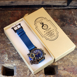 スチームパンク 腕時計 コラボウォッチ ブルー アラビア 夜光文字盤 5枚目の画像