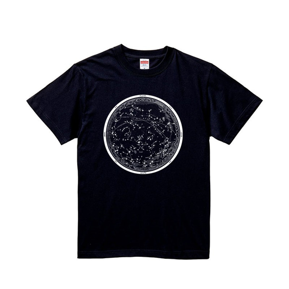 光る！天体観測 蓄光 星空のTシャツ 星座早見盤 夜空 星座 宇宙 2枚目の画像